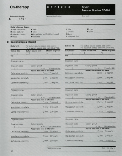 CEFIZOX, Case Report Forms