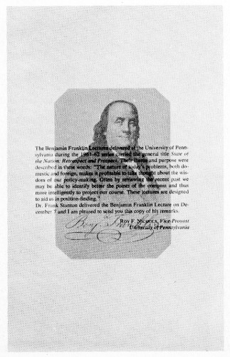Benjamin Franklin Lecture, booklet