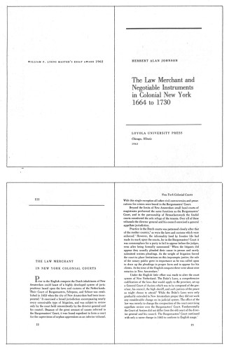 The Law Merchant and Negotiable Instruments in Colonial New York, 1664 to 1730