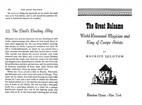 The Great Balsamo, World-renowned Magician and King of Escape Artists