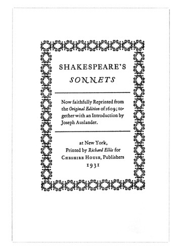 Shakespeare’s Sonnets: Now faithfully Reprinted from the Original Edition of 1609