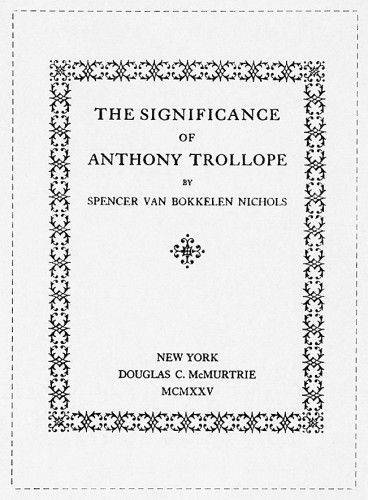 The Significance of Anthony Trollope