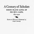 A Century of Scholars: Rhode Island Alpha of Phi Beta Kappa 1830–1930