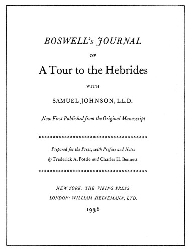Boswell’s Journal of a Tour to the Hebrides with Samuel Johnson, LL.D.